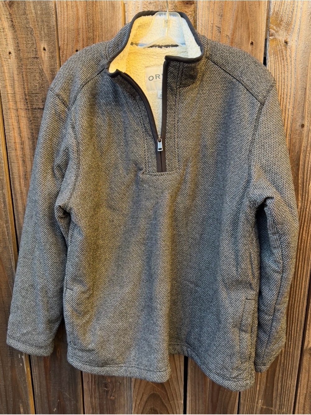 Orvis Men's Gray Quarter-Zip Sherpa-Lined Pullover large